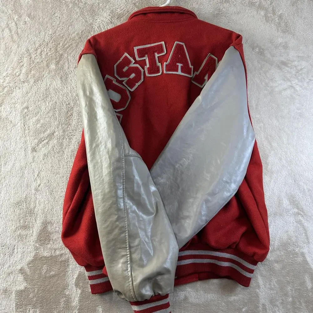 Vintage Holloway Varsity Jacket Mens XL Red Wool Mustangs Letterman P Patch
